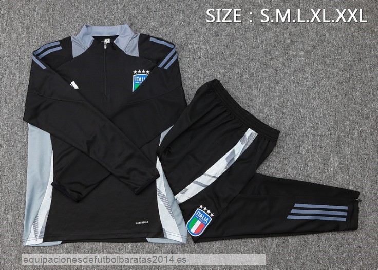 Nuevo Conjunto Completo Sudadera Entrenamiento Italia 2024 Negro Gris Baratas
